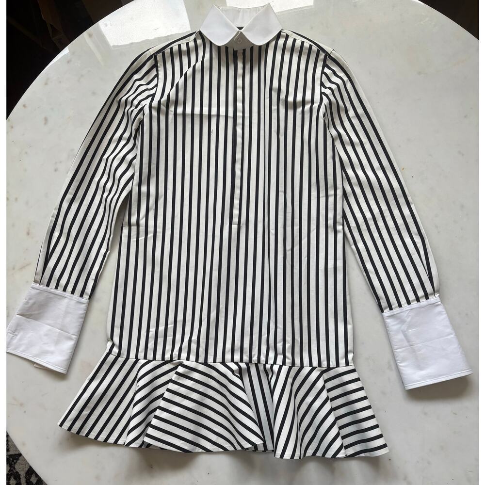 Ralph Lauren Collection Striped Mini Shirt Dress Runway Black White Collared 6 - Picture 8 of 16